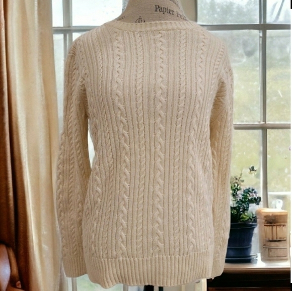 Appleseed's Cream Cotton And Wool Blend Cable Knit Crewneck Sweater-Size Large - Picture 3 of 8